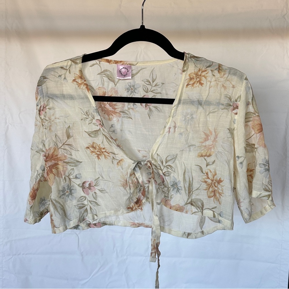 Elegant Floral Tie-Front Blouse
